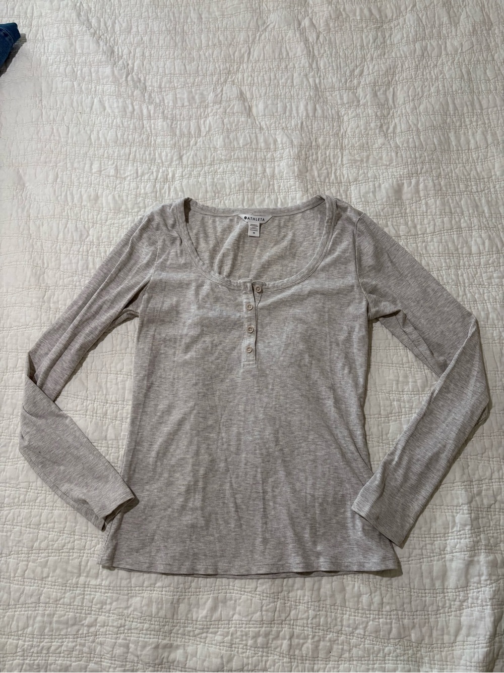 Athleta Light Heather Gray Long-Sleeve Henley Top